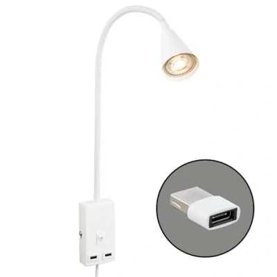 Afbeelding van Briloner Justra Leeslamp 2175016 Zwenkbaar 2 USB poorten Stekkerbediening 48,5 x 6 42,5 cm Wit