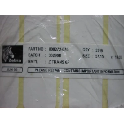 Afbeelding van Zebra 800272 075 (Z Select 2000T) Etiket Zwart op wit (57 mm x 19 mm) 12 rollen