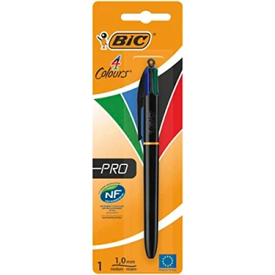 Image de BIC 4 Couleurs Pro Stylos Bille Rétractable Pointe Moyenne (1,0 mm) Blister de 1