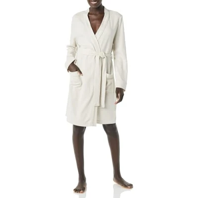 Image de Amazon Essentials Peignoir mi long léger gaufré pour femme (disponible en grande taille), beige, taille S
