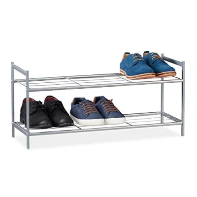 Afbeelding van Relaxdays schoenenrek 2 laags open schoenenkast schoenen opbergrek metaal 6 paar zilver