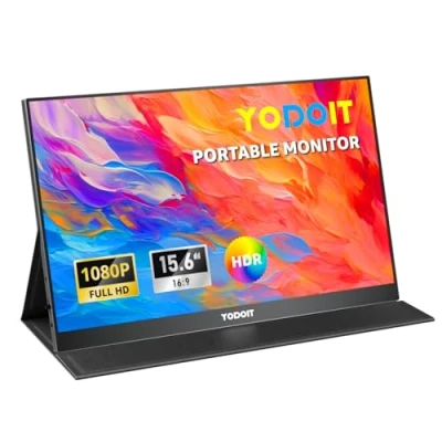 Afbeelding van Yodoit draagbaar scherm, 15,6 inch, 1920 x 1080 FHD draagbare IPS display, HDMI, USB type C, oogverzorging, display met geïntegreerde luidsprekers voor pc/laptop/MacBook/Xbox/PS4 5/Switch/TV