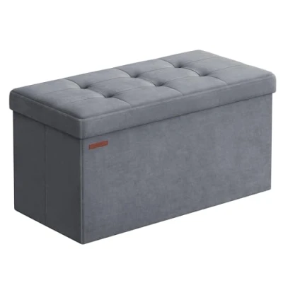 Afbeelding van SONGMICS Opbergbank, fluwelen poef met deksel, 2 dozen, 38 x 76 cm, draagkracht 300 kg, voor hal, woonkamer, slaapkamer, leigrijs LSF247G01