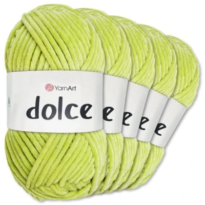 Afbeelding van Frida&#039;s Wollhaus YarnArt Dolce 5 x 100 g chenille wol voor breien en haken Amigurumi 52 kleuren (799 Kiwi)