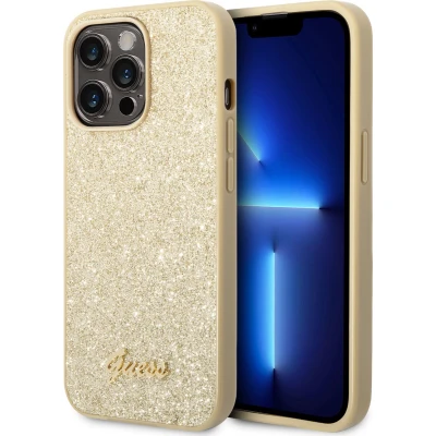 Afbeelding van Guess iPhone 14 Pro Max Glitter Script Goud