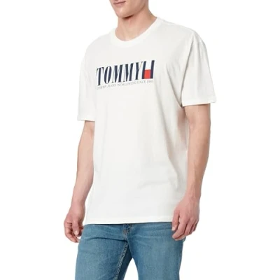 Image de Tommy Jeans T shirt à manches courtes pour homme Motif drapeau Coupe droite, Blanc (écru), S