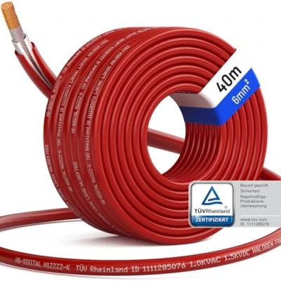 Afbeelding van hb digital zonnekabel 40 m 6 mm² voor zonnepanelen zuiver koper enkele kabel flexibel speciale dubbellaagse isolatie 1500 V rood