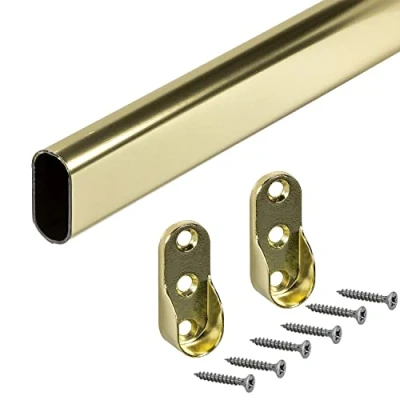 Afbeelding van Gedotec Garderobestang kast kledingstang messing Kaststang 1250 mm OVAAL Metalen kastbuis vintage Meubelbuis 30 x 15 1 stuk kledingkast met 2 stuks stangbevestigingen