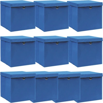 Afbeelding van Opbergboxen met deksel 10 st 32x32x32 cm stof blauw