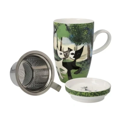 Afbeelding van Goebel Rosina Wachtmeister Thee Mok met zeef Una passeggiata nel verde Beker porselein 450ml