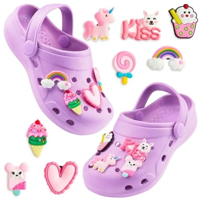 Afbeelding van CityComfort Tuinklomp voor meisjes, kinderschoenen met clip on bedels, Paars.
