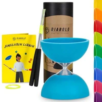 Afbeelding van Diabolo Freizeitsport Basic jongleerset (turquoise) met aluminium staafjes, reservekoord, handleiding (mogelijk niet beschikbaar in het Nederlands). Perfect voor kinderen, beginners en