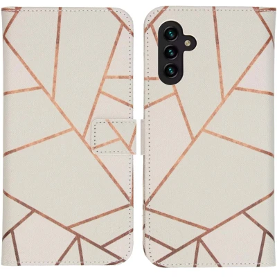 Afbeelding van iMoshion Hoesje Geschikt voor Samsung Galaxy A13 (5G) / A04s Met Pasjeshouder Design Softcase Bookcase Wit Glamour Botanic