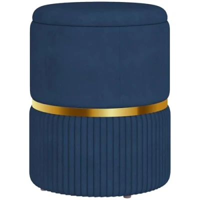 Afbeelding van HOMCOM Poef voetensteun, opbergdoos, corduroy, modern design, 36 x 44 cm, voor woonkamer, slaapkamer, blauw