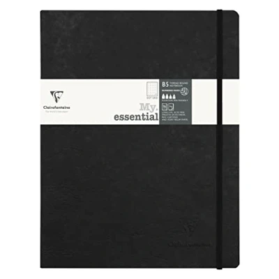 Afbeelding van Clairefontaine 794431C Collection Age Bag MyEssential Notitieboek, elastisch, genaaid, zwart, B5, 19 x 25 cm, 192 pagina&#039;s genummerd DOT, ivoorkleurig papier, 90 g, omslag met glanskaart, ledernerf