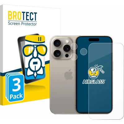 Afbeelding van BROTECT Screenprotector voor Apple iPhone 15 Pro (Voor+Camera) Folie Beschermfolie Beschermglas transparant (3 Stuks)