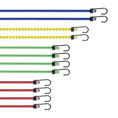 Afbeelding van PRETEX Set van 12 universele bagagespanners met haken, in 46 cm lengte, groen, extra sterk spanriemen, spanrubber, expander
