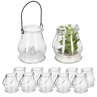 Afbeelding van Relaxdays windlicht set van 12 hengsel theelichthouders rond glas transparant