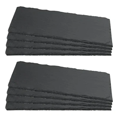 Afbeelding van Set van 8 rechthoekige leistenen platen, serveerplaten leisteen, leisteen tafelonderzetter, leisteenplaat voor buffet, serveren, decoratie, zwart, 25 x 12 cm