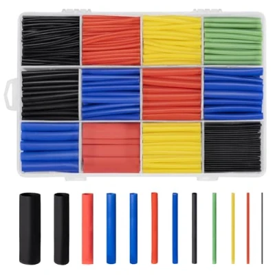 Afbeelding van Carehabi 800 stuks krimpkousen, assortiment zwart, blauw, rood, geel, groen, 1 13 mm, voor isolatiekabels