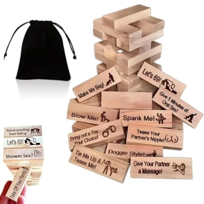 Afbeelding van Set van 48 super brutale bloktorens, stapelbare mini draaibanken hout, houtspellen voor koppels