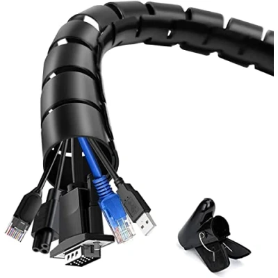 Afbeelding van Kabelslang kabel Management Sleeve, shinfly 6m/19.7ft flexibele kabelspiraal kabelbescherming met een Wire Guide Clip, ∅0.87&quot;/22mm+∅1.1&quot;/28mm Tidy Tube Organizer voor TV PC Home, zwart