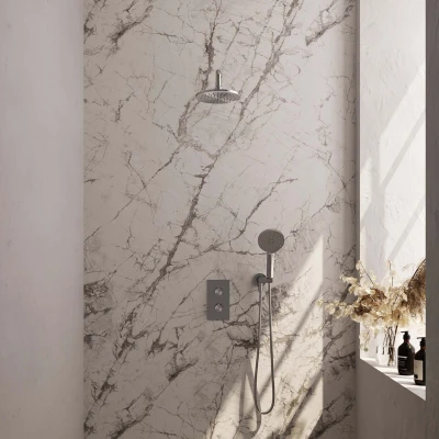 Afbeelding van Brauer Brushed Edition Regendoucheset inbouw hoofddouche 20cm gladde knop handdouche Rond 3 standen PVD geborsteld RVS Minimalistisch