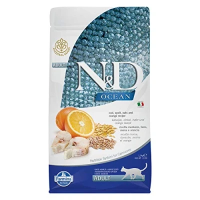 Afbeelding van Farmina N&amp;D Ocean Kabeljauw, Spelt, Haver en Sinaasappel Adult Kattenvoer Dubbelpak 2 x 1,5 kg