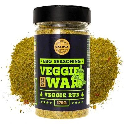 Image de Veggie War BBQ Rub Assaisonnement légumes 100 % naturel Mélange d’épices incroyable pour des plats de parfaits Grand bocal (170 g)