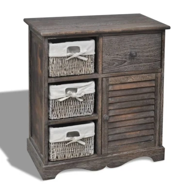 Afbeelding van Kast met links 3 weefmanden hout bruin