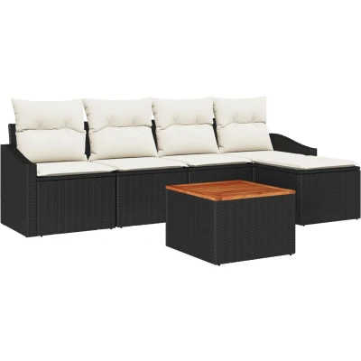 Afbeelding van vidaXL 6 Delige Tuinbank Set met Kussens Zwart Poly Rattan Acacia