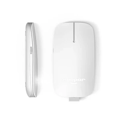 Afbeelding van Xoopar Draadloze muis, 2,4 g, muis zonder batterijen, oplaadbaar, aangesloten computermuis, ultradun, tas van gerecycled kunststof (wit)