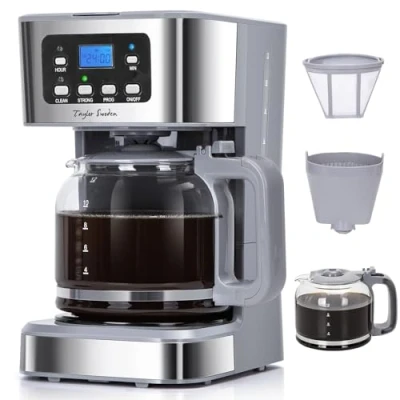 Afbeelding van Taylor Swoden Pewter Koffiezetapparaat Filterkoffie 1.5L/ 12 Kopjes met Glazen Kan Instelbare Koffie Sterkte 950W RVS