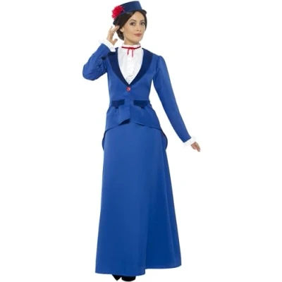 Afbeelding van Victoriaanse Nanny kostuum blauw Maat M