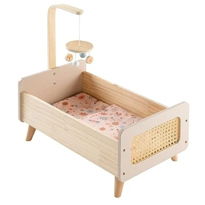 Afbeelding van howa Houten Poppenbedje “miniflowers ​​met Mobiel inclusief Beddengoed 2160