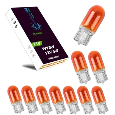 Afbeelding van LIGHTWORLD24 10 x WY5W T10 12 V 5 W Watt lampvoet 2,1 9,5d glazen fitting signaallamp Amber gloeilamp links knipperend geel oranje