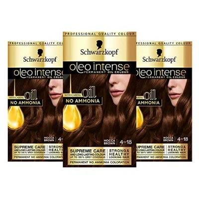Afbeelding van Schwarzkopf Oleo Intense Set van 3 dozen permanente olieverf zonder ammoniak, dekking wit haar, mokka bruin 4 18