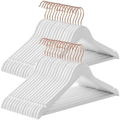 Afbeelding van SONGMICS CRW001W40 Set van 40 massief houten kleerhangers, schouderinkepingen, antislip broekstang, 360 draaibare haak, voor pakken, overhemden, wit/roségoud