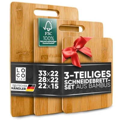 Afbeelding van Loco Bird massieve bamboe snijplanken set van 3 33x22 / 28x22 15x22cm Houten keuken snijplank antibacteriële