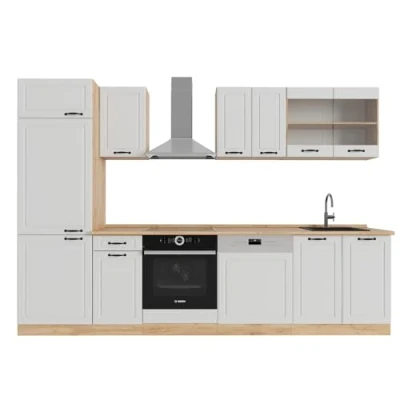 Afbeelding van Vicco Complete keukeneenheid R Line, Wit landhuis/gouden eik, 300 cm zonder werkblad
