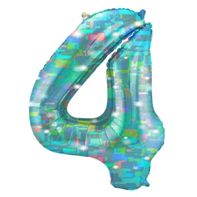 Afbeelding van Helium Ballon cijfer 4 Galactic Aqua 101 cm