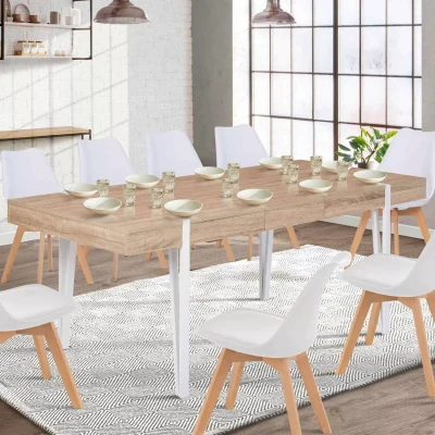 Afbeelding van Table à manger extensible AUSTRIA 6 10 personnes bois pied épingle blanc 160 200 cm
