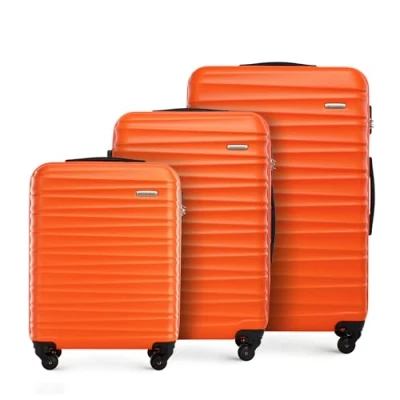 Image de WITTCHEN Valise de voyage Bagage à main cabine rigide en ABS avec 4 roulettes pivotantes Serrure combinaison Poignée télescopique GROOVE Line Set 3 Valises Orange