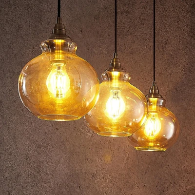 Afbeelding van Lindby hanglamp Tymoni, 3 lamps, amber, glas, Ø 20 cm