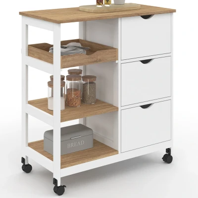 Image de Desserte de cuisine MUNA 3 paniers + 1 plateau amovible blanc et effet hêtre L.76 cm IDMarket