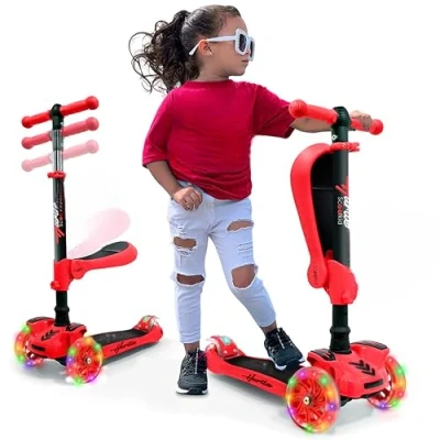 Afbeelding van Hurtle Kinderstep, 3 wiel Step, Opvouwbare Scooter met Verstelbare Hoogte, Antislip Platform, LED Verlichte Wielen, Step voor Meisjes