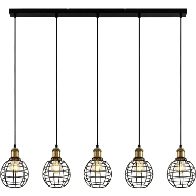 Afbeelding van Lindby hanglamp 5lichts ijzer E27 zwart