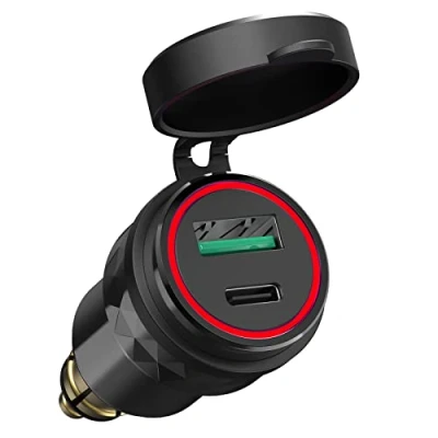 Afbeelding van Qidoe USB stopcontact voor auto, 12 V/24 V, waterdicht, KFZ lader, inbouwdoos met led