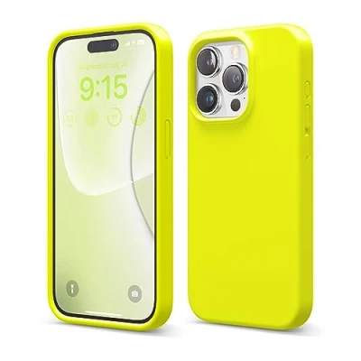 Afbeelding van elago Liquid siliconen hoesje compatibel met iPhone 15 Pro van hoge kwaliteit, integraal beschermend omhulsel [4 laags schokbestendige structuur], zachte anti kras microvezel voering (Fluo Yellow)