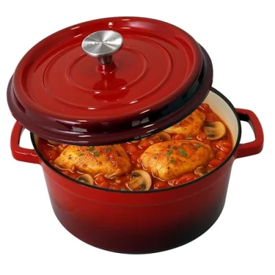 Afbeelding van NutriChef Gietijzeren stoofpan, 5 liter, geëmailleerd, met deksel, rood